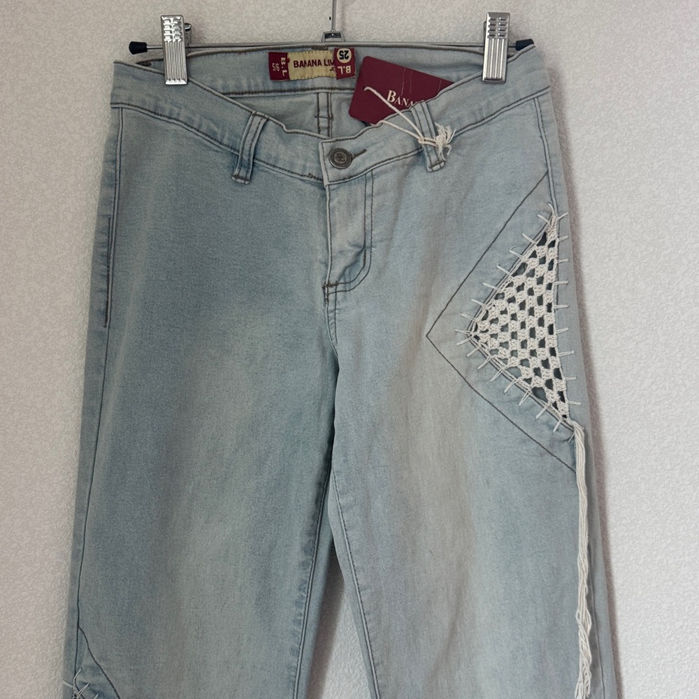 Banana Limon Brazilian Jeans Women SZ 25 Crochet Boho Flare SZ  5/6 sale🔥🔥🔥 - Picture 7 of 11